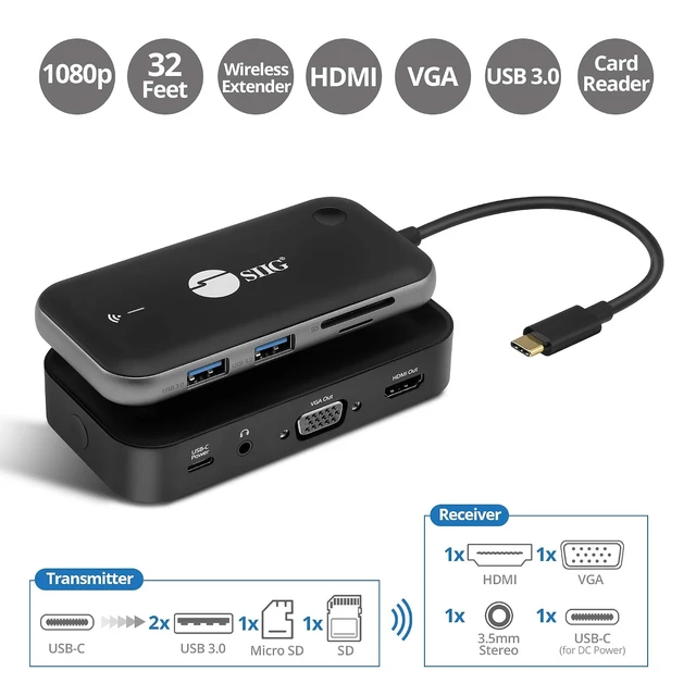 Alt view image 2 of 7 - SIIG AC CE-H26P11-S1 1080P Wireless USB-C Video HUB Extender - 32FT Color Box