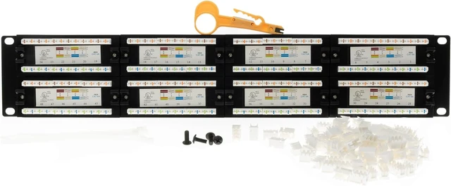 Alt view image 3 of 7 - 48-Port Cat6a Patch Panel, Rackmount 19" Horizontal, Wall Mount Panel, RJ45 Ethernet 110 Type, 2U, Black