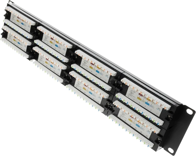 Alt view image 7 of 7 - 48-Port Cat6a Patch Panel, Rackmount 19" Horizontal, Wall Mount Panel, RJ45 Ethernet 110 Type, 2U, Black