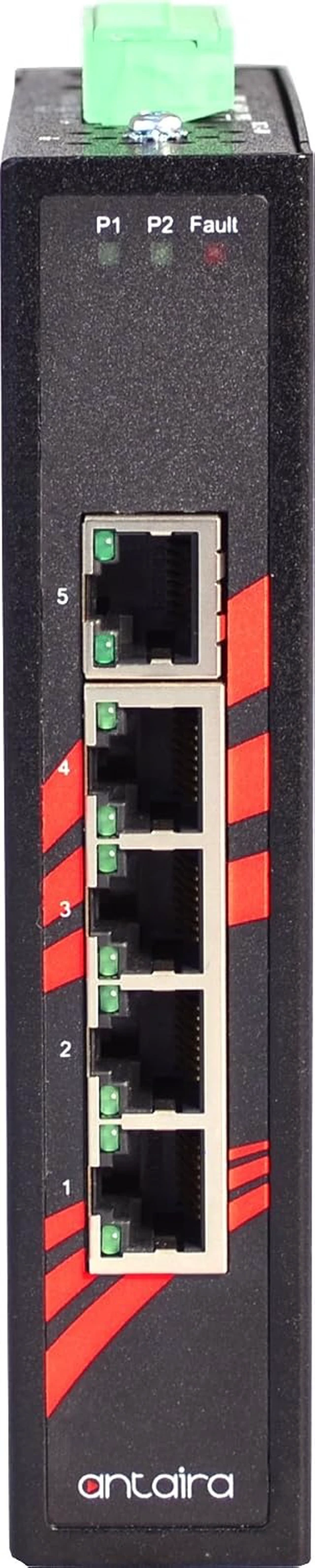 Alt view image 2 of 5 - Antaira LNX-500A-T Industrial-Grade 5-Port Unmanaged Fast Ethernet Switch, DIN-Rail Mount, -40 to 75°C Operating Temperature, Redundant 12 to 48 VDC Power Input