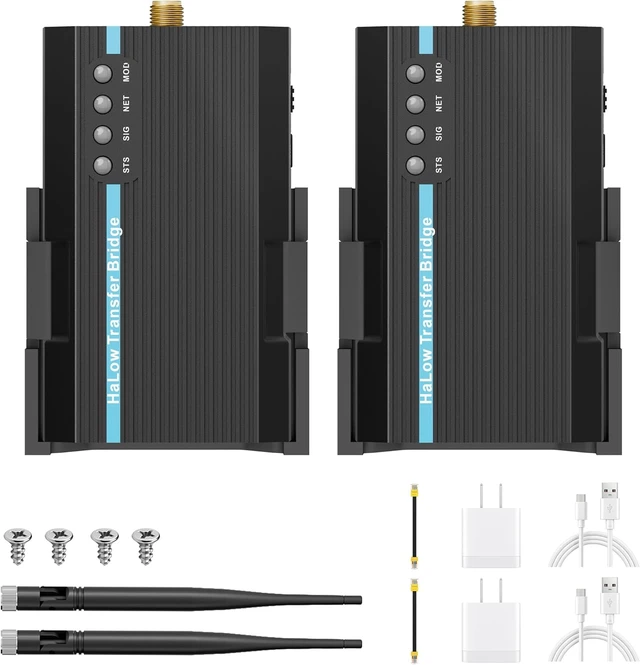 Alt view image 2 of 7 - Yolefarise WiFi HaLow HTB01 Transfer Wireless Bridge IEEE 802.11ah RJ45/USB-C/Ethernet 1km Long Range WiFi Adapter+HaLow Camera 1080P IP67 Protection for Outdoor IoT Smart Home (AP+STA 1 Pair)