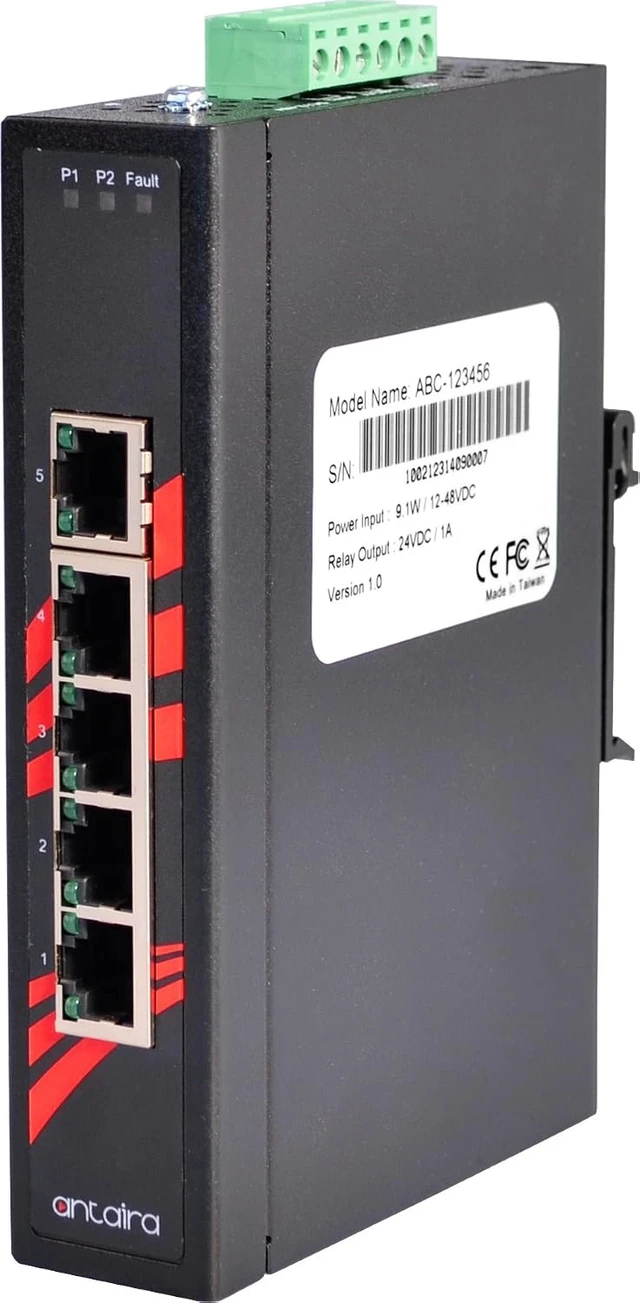 Alt view image 3 of 5 - Antaira LNX-500A-T Industrial-Grade 5-Port Unmanaged Fast Ethernet Switch, DIN-Rail Mount, -40 to 75°C Operating Temperature, Redundant 12 to 48 VDC Power Input