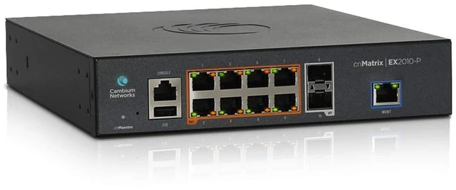 Main image of Cambium Networks cnMatrix EX2010-P, Intelligent Ethernet PoE Switch, 8 1G and 2 SFP Fiber Ports (MX-EX2010PxA-U)