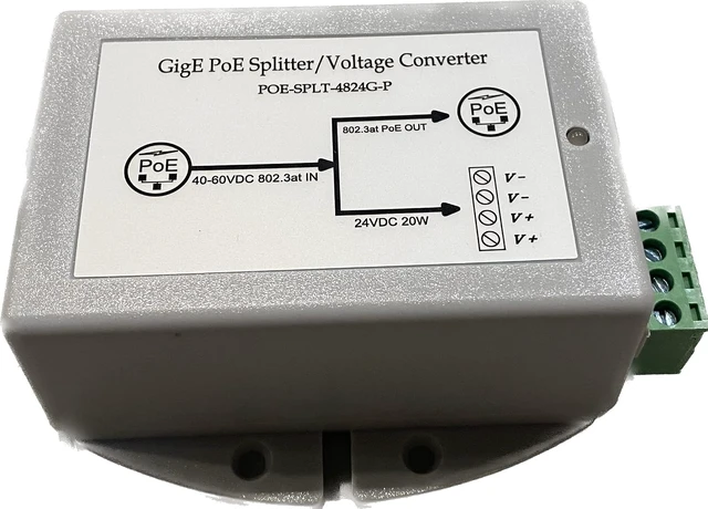 Alt view image 2 of 3 - POE-SPLT-4812G-P - Gigabit PoE Splitter/Voltage Converter, 48V 802.3at Input, 12VDC Wire Terminal and 48V 802.3at Passthru PoE Output