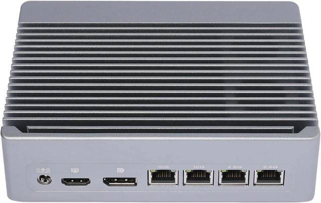 Main image of N150 Fanless Mini PC Firewall, 2x10G Marvell LAN + 2xi226 2.5GbE LAN, DDR5 Single Slot, 2x M.2 NVMe, HDMI DP, Type-C, Support PVE ESXi OPNsense, Soft Router NAS Micro Computer, No RAM No SSD