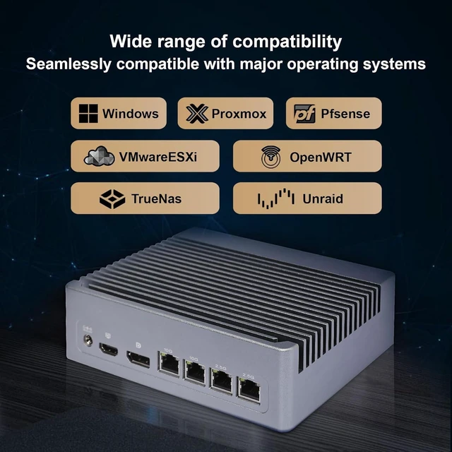 Alt view image 4 of 6 - N150 Fanless Mini PC Firewall, 2x10G Marvell LAN + 2xi226 2.5GbE LAN, DDR5 Single Slot, 2x M.2 NVMe, HDMI DP, Type-C, Support PVE ESXi OPNsense, Soft Router NAS Micro Computer, No RAM No SSD