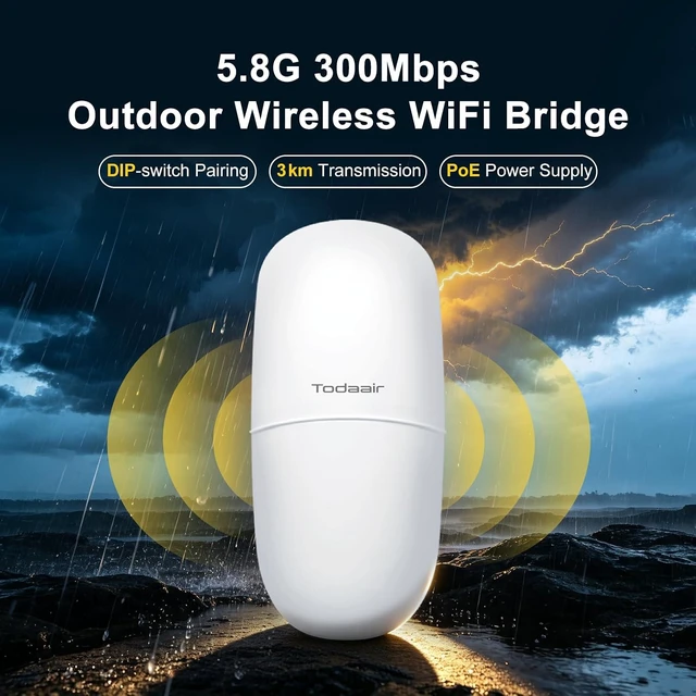 Alt view image 2 of 7 - TODAAIR 5.8GHz 3KM Outdoor Point to Point Wireless Bridge, DIP, IP65 PoE