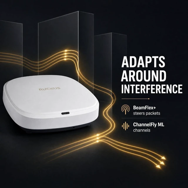 Alt view image 5 of 7 - Ruckus R370 Wi-Fi 7 Indoor Access Point Dual-Band 3.57 Gbps, 2x2:2 BeamFlex+ Adaptive Antennas, 256 Devices, 1× 2.5GbE RJ-45 Managed via Ruckus One, SmartZone, or Unleashed (901-R370-US02)