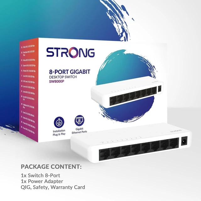 Alt view image 3 of 7 - STRONG SW8000P 8-Port Gigabit Desktop Switch, Desktop and Wall Mounting, Ideal for Fast LAN Connections, Network Extension, White