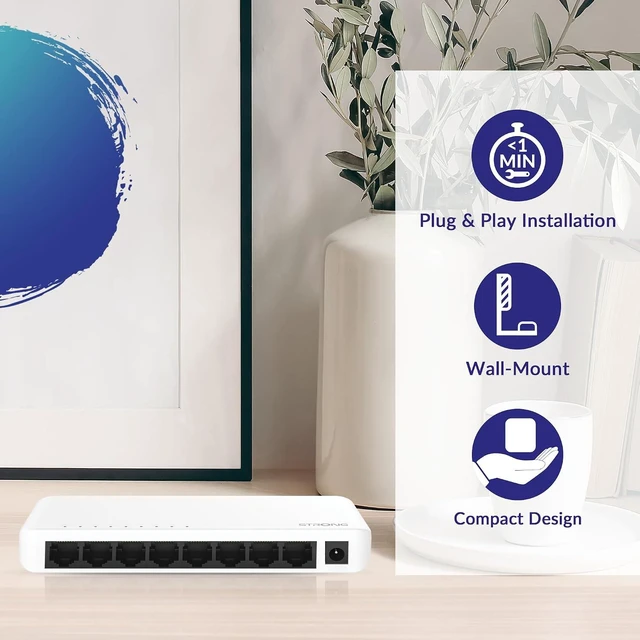 Alt view image 5 of 7 - STRONG SW8000P 8-Port Gigabit Desktop Switch, Desktop and Wall Mounting, Ideal for Fast LAN Connections, Network Extension, White