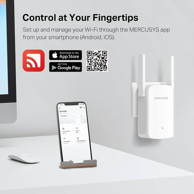 Alt view image 7 of 7 - Mercusys TP-Link ME1500X WiFi Repeater 6 AX1500Mbps Gigabit Ethernet Connectivity High Performance Home Wi-Fi Repeater Compatible with All Internet Boxes 2 External Antennas WPA3-PSK