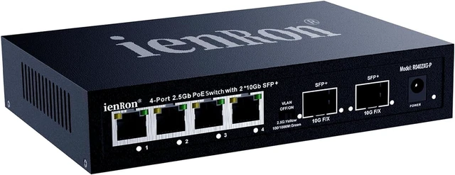 Alt view image 7 of 7 - 2.5G PoE+ Switch, 4-Port 2.5Gb PoE & 2x10Gb SFP+ Uplink ,Upgrade 96W Total, 30W Per Each Port, 60Gbps Capcitity, IEEE802.3af/at Compliant, for IP Cameras, AP, NAS, Gaming, PC, Office,Home