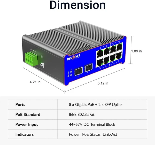 Alt view image 7 of 7 - Industrial 8 Port Gigabit PoE+ Switch with 2 Gigabit SFP Uplink