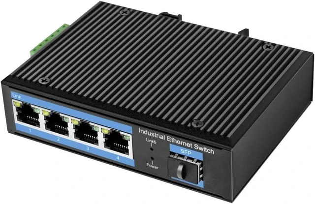 Main image of LogiLink - Industrial Gigabit Ethernet switch, 4 ports 1000Mbps + 1-port SFP (for fiber optic back)
