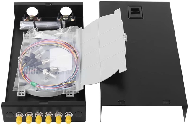 Main image of ST-UPC Wall Mount Fiber Enclosure, 6 Port Simplex Singlemode ST-UPC Kit (Includes 1.2 Meter Pigtail and Fiber Coupler)