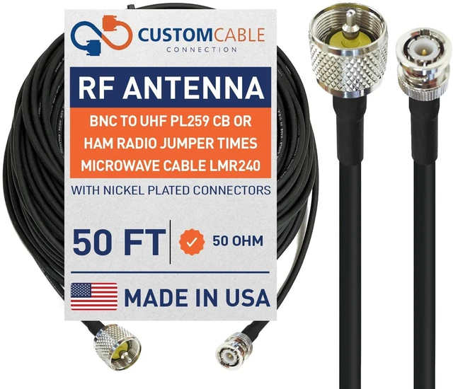 Main image of BNC to UHF PL259 CB or Ham Radio Jumper Times Microwave Cable LMR240 (RG8X) Ultraflex (50 Foot)
