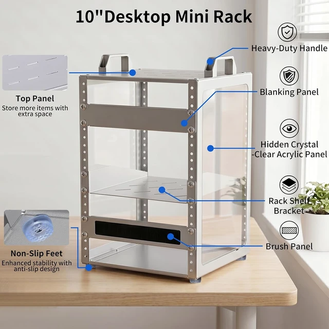 Alt view image 3 of 7 - 8U 10 Inch Network Rack, 9.45 Inch Deep Desktop Mini Stackable Server Rack