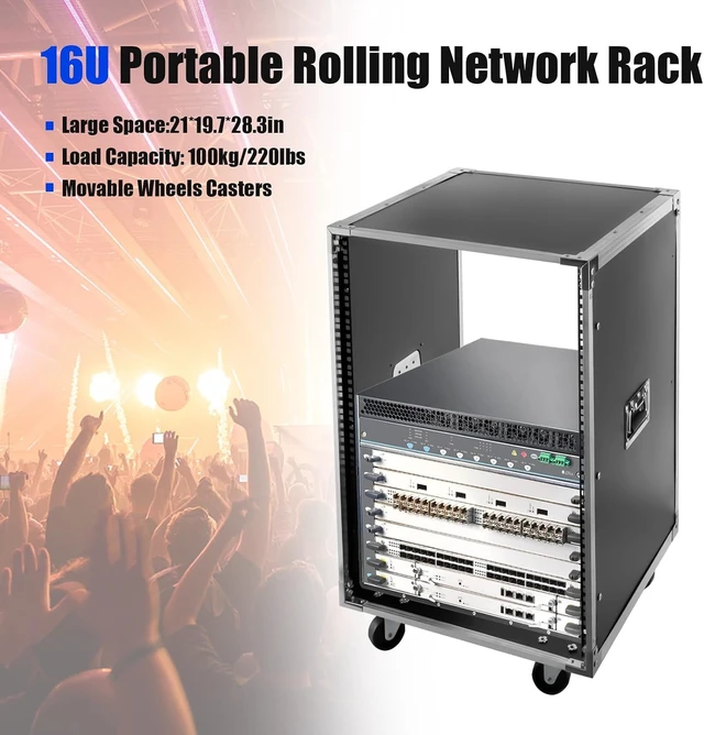 Alt view image 2 of 7 - 16U Open-Frame Server Rack Rolling AV Cart Computer Racks & Cabinets Portable Rolling Network Rack Home Network Cabinet for 19" Networking, Audio & Video Device (16U)