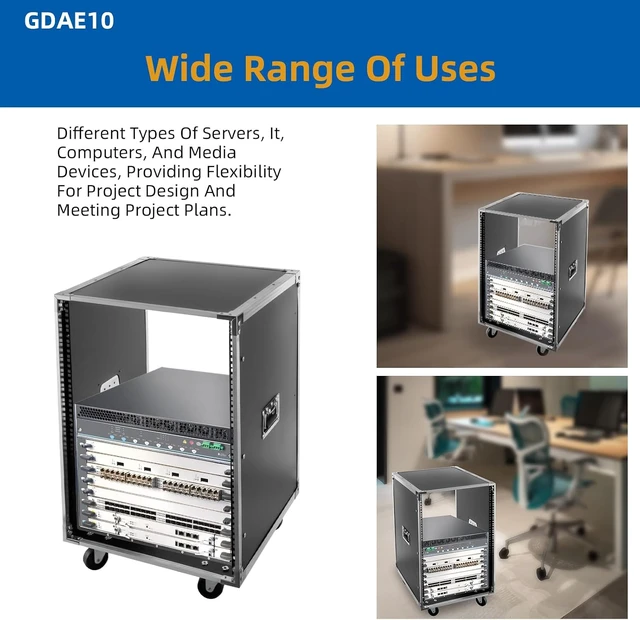 Alt view image 3 of 7 - 16U Open-Frame Server Rack Rolling AV Cart Computer Racks & Cabinets Portable Rolling Network Rack Home Network Cabinet for 19" Networking, Audio & Video Device (16U)