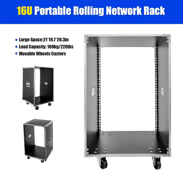Alt view image 7 of 7 - 16U Open-Frame Server Rack Rolling AV Cart Computer Racks & Cabinets Portable Rolling Network Rack Home Network Cabinet for 19" Networking, Audio & Video Device (16U)