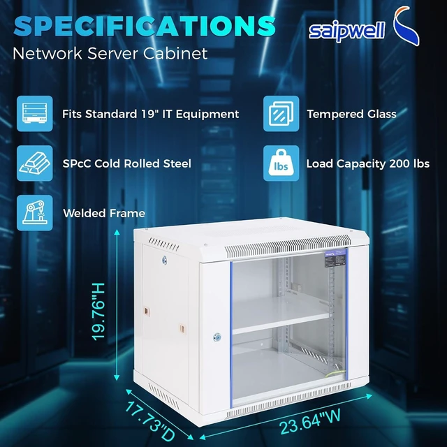 Alt view image 2 of 7 - 9U Rack, 17.7" Depth Wall Mount Rack Network Cabinet for Office