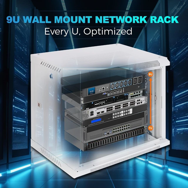 Alt view image 3 of 7 - 9U Rack, 17.7" Depth Wall Mount Rack Network Cabinet for Office