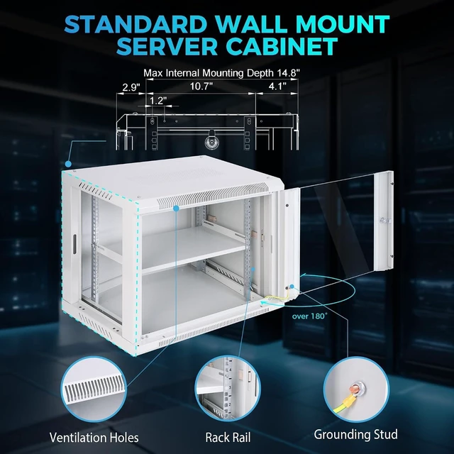 Alt view image 4 of 7 - 9U Rack, 17.7" Depth Wall Mount Rack Network Cabinet for Office