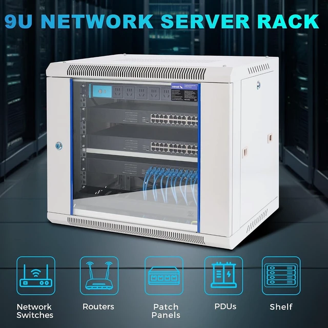 Alt view image 5 of 7 - 9U Rack, 17.7" Depth Wall Mount Rack Network Cabinet for Office