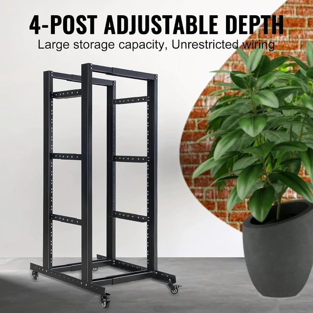 Alt view image 2 of 7 - 4-Post Adjustable 27U Mobile Open Frame Server Rack, 19in Network Rack with Wheels, Rolling Rack for Computer/AV/Data/IT Equipment - Casters, Leveling Feet Or Floor Mounting