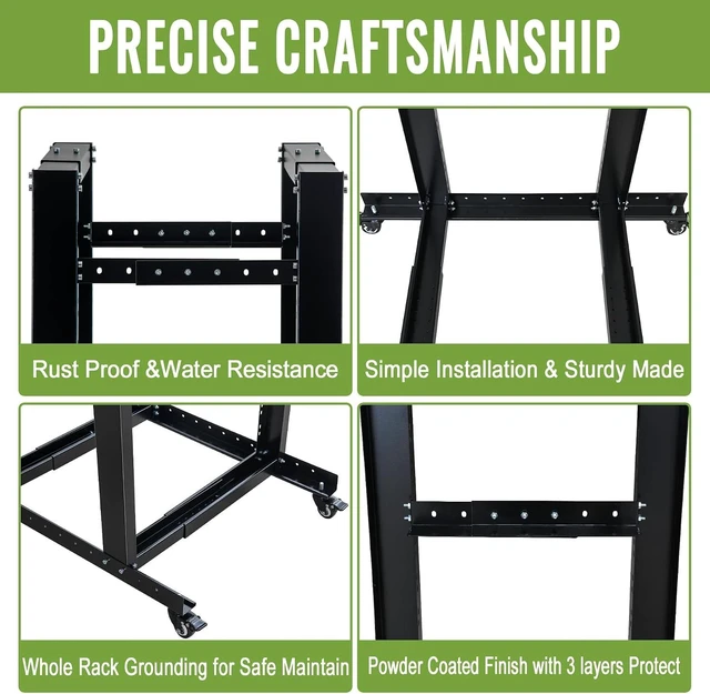 Alt view image 5 of 7 - 4-Post Adjustable 27U Mobile Open Frame Server Rack, 19in Network Rack with Wheels, Rolling Rack for Computer/AV/Data/IT Equipment - Casters, Leveling Feet Or Floor Mounting