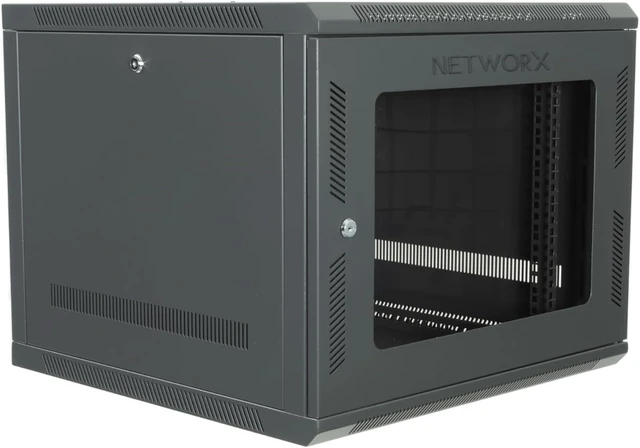 Alt view image 4 of 7 - Networx 9U Wall Mount Server Cabinet - 24 Inch Depth, Acrylic Door, Flat Packed