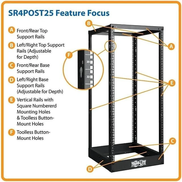 Alt view image 2 of 2 - Tripp Lite 25U 4-Post Open Frame Rack, Network Equipment Rack, 1000 lb. Capacity (SR4POST25)