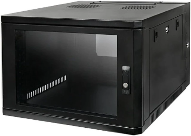 Main image of SR-WMS-6U Wall Mount Rack System, 6U, Steel, Black; Fully Assembled and Welded for Sag Resistance and Stability, Supports Up to 150 lbs of Equipment, Vented Top and Base for Cooling