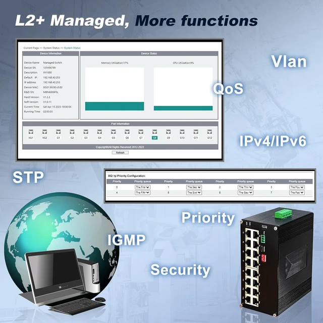 Alt view image 3 of 7 - Industrial L2+ Managed 16 Port PoE Ethernet Switch