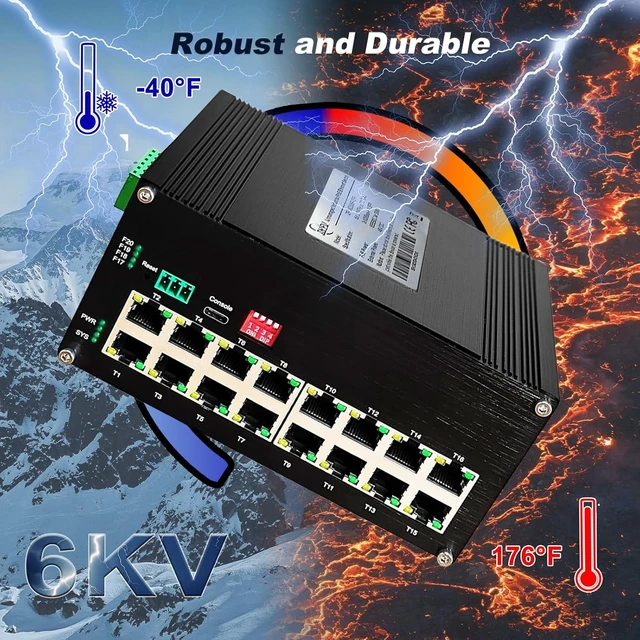 Alt view image 6 of 7 - Industrial L2+ Managed 16 Port PoE Ethernet Switch