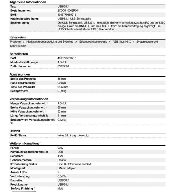Alt view image 2 of 2 - ABB USB/S1.1 EIB/KNX USB Interface, REG.