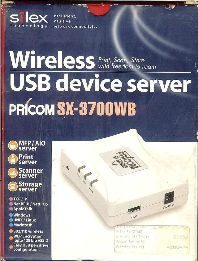 Alt view image 2 of 6 - SILEX TECHNOLOGY PRICOM USB Wireless USB Device Server SX-3700WB