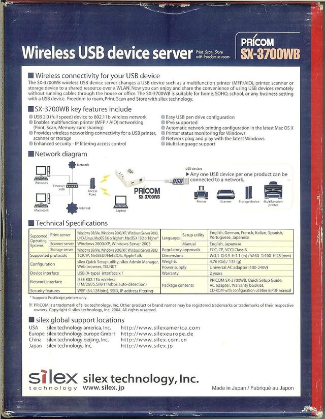 Alt view image 4 of 6 - SILEX TECHNOLOGY PRICOM USB Wireless USB Device Server SX-3700WB