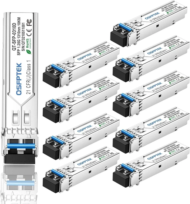 Main image of 10Pack 1000BASE-LX/LH Gigabit SFP Module, 1310nm, 10km, DDM, Single-Mode LC Mini-GBIC Transceiver for Cisco GLC-LH-SMD/GLC-LX-SM-RGD, Ubiquiti UF-SM-1G, Netgear, Mikrotik