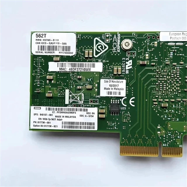 Alt view image 6 of 6 - 562T 817738-B21 817736-001 2-Port 10 Gigabit Electric Network Card for Server Workstation Industrial Control Equipment