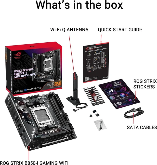 Alt view image 6 of 7 - ASUS ROG Strix B850-I Gaming WiFi AMD AM5 B850 Mini-ITX mITX Motherboard 10+2+1 Stages, DDR5, 2.5G LAN, WiFi 7, 2X M.2, PCIe® 5.0 x16, USB 20Gbps Type-C®, AI Overclocking, AI Networking II, Aura Sync