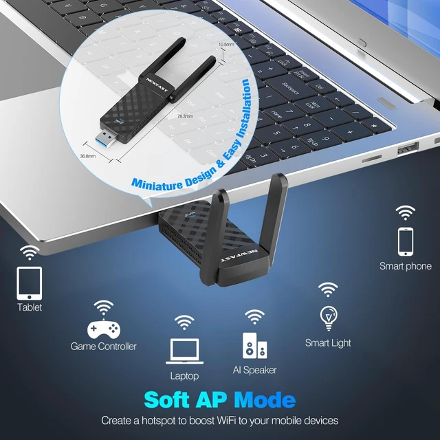 Alt view image 5 of 7 - NEWFAST USB WiFi Adapter for Desktop PC U352 AX1800 Mbps WiFi 6 Adapter