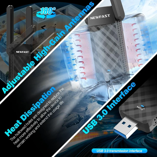 Alt view image 4 of 7 - NEWFAST USB WiFi Adapter for Desktop PC U352 AX1800 Mbps WiFi 6 Adapter