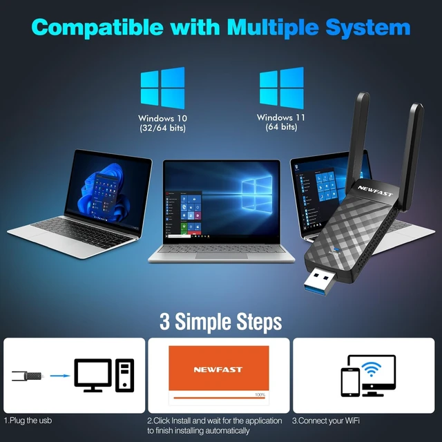 Alt view image 6 of 7 - NEWFAST USB WiFi Adapter for Desktop PC U352 AX1800 Mbps WiFi 6 Adapter