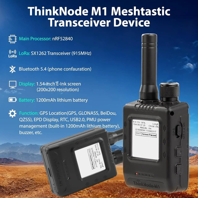Alt view image 4 of 7 - LoRa Meshtastic Transceiver with GPS and nRF52840 - ThinkNode M1 with 1.54" EPD Screen and Case, SX1262 Wireless Module 915MHz, 1200mAh Battery for Meshtastic