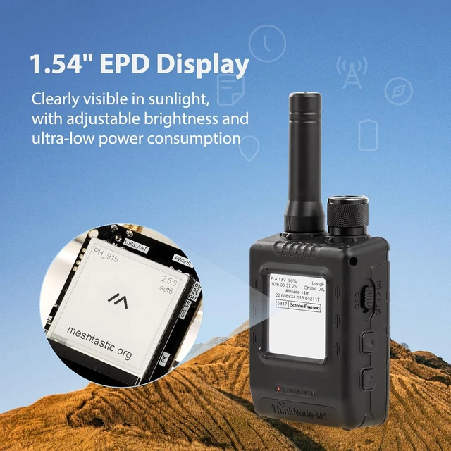 Alt view image 6 of 7 - LoRa Meshtastic Transceiver with GPS and nRF52840 - ThinkNode M1 with 1.54" EPD Screen and Case, SX1262 Wireless Module 915MHz, 1200mAh Battery for Meshtastic