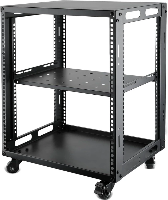 Main image of 12U Open Frame Server Rack with Wheels Free Standing Network Server Rack for Servers & AV Gear Black