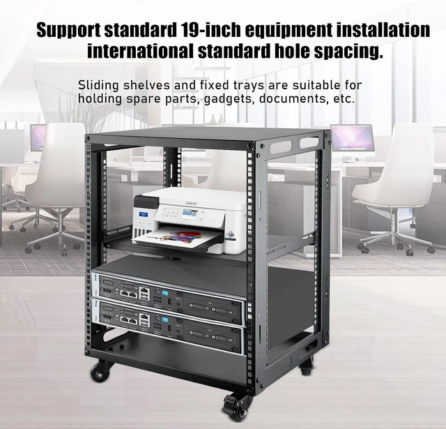Alt view image 6 of 7 - 12U Open Frame Server Rack with Wheels Free Standing Network Server Rack for Servers & AV Gear Black