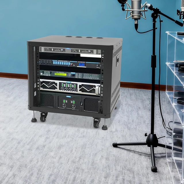 Alt view image 3 of 7 - 9U Open Frame Server Rack Free Standing and Tabletop Network Server Rack AV Rack with Casters for Networking IT Equipment AV Gear Router Modem (Black, 9U)