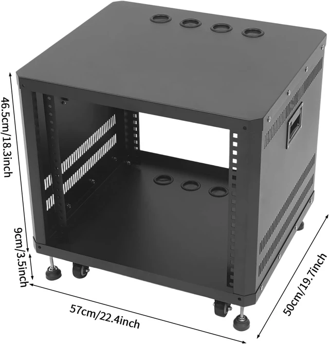 Alt view image 5 of 7 - 9U Open Frame Server Rack Free Standing and Tabletop Network Server Rack AV Rack with Casters for Networking IT Equipment AV Gear Router Modem (Black, 9U)